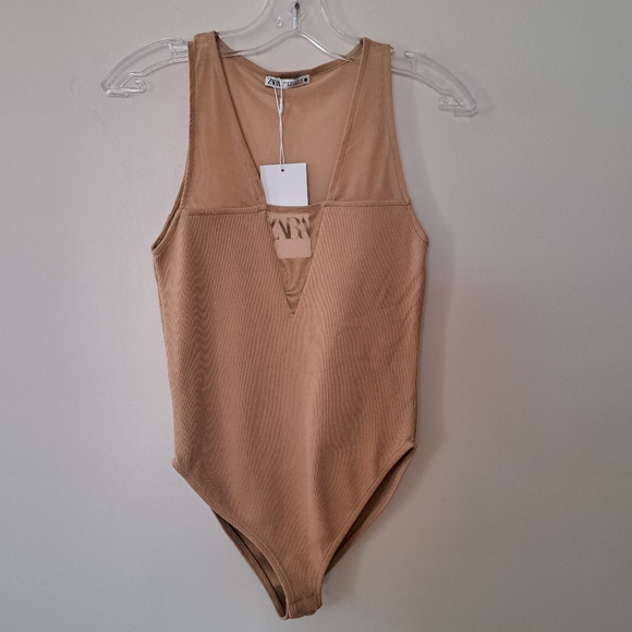 Zara Nude Tulle Stretch Bodysuit - Picture 2 of 5